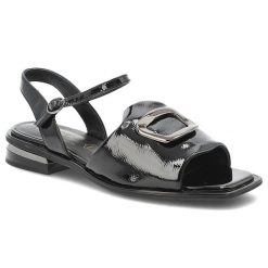 Czarne Sandały S.Barski Obuwie Lakierowane Damskie. Czarne klapki damskie S.BARSKI, bez wzorów, z lakierowanej skóry, eleganckie, bez obcasa, na obcasie. Za 259.00 zł.