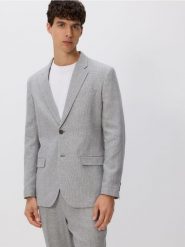 Marynarka slim fit z lnem - jasnoszary. Szare marynarki męskie Reserved, bez wzorów, z bawełny. Za 359.99 zł.