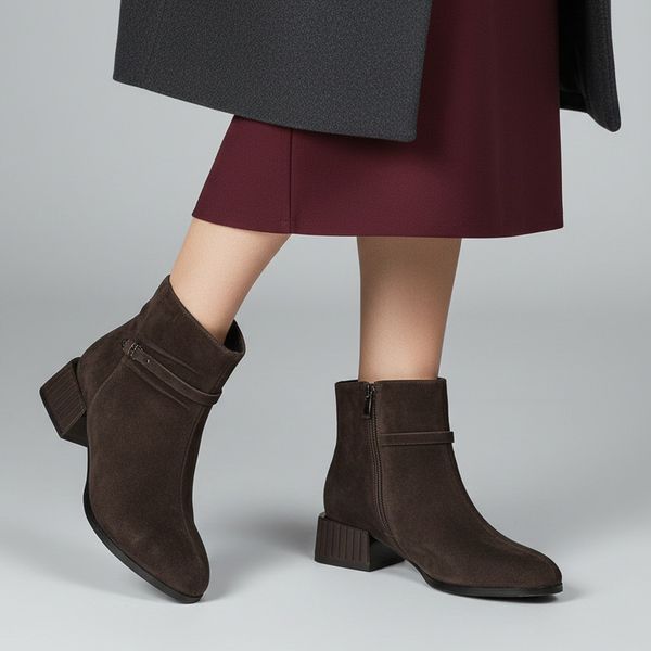 Botki damskie S. Barski, na klocku ze skóry i ocieplane z zapięciem na suwak, ciemnobrązowe, CR52-651. Brązowe kozaki damskie S.BARSKI, ze skóry, bez obcasa, na obcasie. Za 314.99 zł.