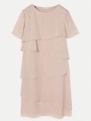 Tatuum Sukienka koktajlowa Palmi T2406.217 Beżowy Regular Fit. Brązowe sukienki damskie Tatuum, bez wzorów, z syntetyku, wizytowe, bez kołnierzyka, bez ramiączek. Za 579.99 zł.