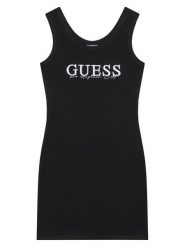 Guess Sukienka codzienna J5GK39 K8RT2 Czarny Regular Fit. Czarne sukienki dla dziewczynek Guess, z aplikacjami, z wiskozy, bez ramiączek. Za 109.99 zł.