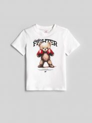 4F T-shirt regular z nadrukiem dziewczęcy - biały 122 (6-7 lat). Białe t-shirty i topy dla dziewczynek 4f, bez wzorów, z bawełny, bez ramiączek. Za 49.99 zł.