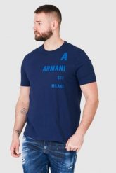ARMANI EXCHANGE Granatowy t-shirt męski z niebieskim logo, Rozmiar M. Niebieskie t-shirty męskie Armani Exchange, m, bez wzorów, prążkowane, bez kołnierzyka. W wyprzedaży za 190.99 zł.