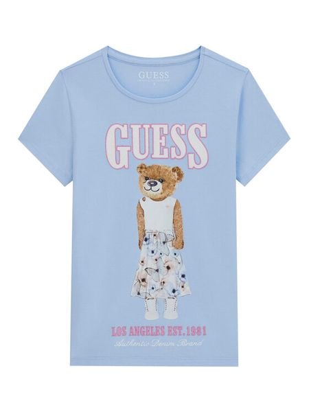 Guess T-Shirt J6RI10 K6YW4 Błękitny Regular Fit. Niebieskie t-shirty i topy dla dziewczynek Guess, z aplikacjami, z bawełny, bez ramiączek. Za 119.99 zł.