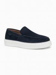 Męskie zamszowe półbuty slip on na grubej podeszwie – granatowe V4 - Rozmiar: 46. Niebieskie półbuty na co dzień męskie Ombre Clothing, na lato, z gumy, casualowe, bez zapięcia. W wyprzedaży za 209.99 zł.