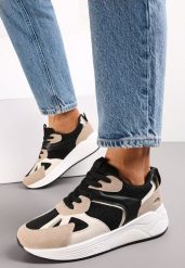 Czarne Sneakersy na Grubej Podeszwie z Ozdobnymi Wstawkami Faidneesi. Czarne obuwie sportowe damskie Renee, bez wzorów, na fitness i siłownię. Za 99.99 zł.