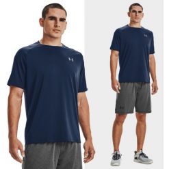 Koszulka fitness męska Under Armour UA Tech 2.0 SS Tee. Niebieskie koszulki sportowe męskie Under Armour, m, bez wzorów, bez kołnierzyka, bez ramiączek, do biegania. Za 155.63 zł.