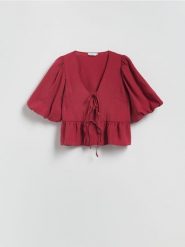 Bluzka z modalem - bordowy. Czerwone bluzki damskie Reserved, l, bez wzorów, z tkaniny, bez kołnierzyka, bez ramiączek. Za 119.99 zł.