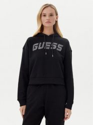 Guess Bluza V5GQ09 KCRP0 Czarny Relaxed Fit. Czarne bluzy damskie Guess, xl, z aplikacjami, z bawełny, bez kaptura. Za 279.99 zł.