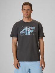 4F T-shirt regular z nadrukiem męski - szary S. Szare t-shirty męskie 4f, m, bez wzorów, z bawełny, klasyczne, bez kołnierzyka. Za 69.99 zł.