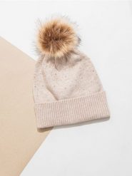 Czapka z pomponem - beżowy. Brązowe czapki i kapelusze damskie Sinsay, bez wzorów. Za 29.99 zł.