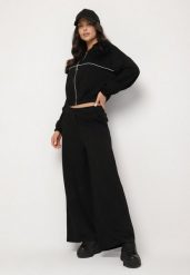 Czarny Komplet Dresowy z Wiskozą Szerokie Spodnie i Bluza ze Stójką i Broszką Redasena. Czarne bluzy damskie Born2be, bez wzorów, z dresówki, bez kaptura. Za 179.99 zł.