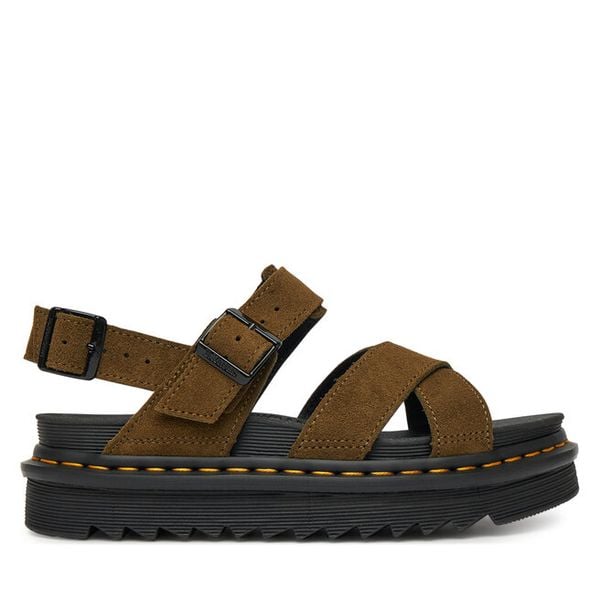 Sandały Dr. Martens. Zielone sandały damskie Dr. Martens, bez wzorów, bez obcasa, na płaskiej podeszwie, bez zapięcia. Za 409.99 zł.