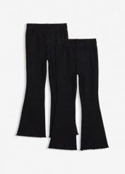 Legginsy z prążkowanego materiału, rozszerzone nogawki (2 szt.). Czarne legginsy dla dziewczynek bonprix, bez wzorów, prążkowane. Za 79.98 zł.