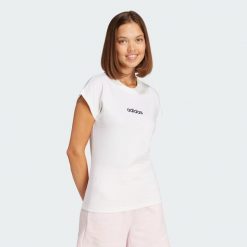 Koszulka Essentials Linear Cotton. Białe obuwie sportowe damskie Adidas, bez wzorów, z bawełny, na fitness i siłownię. Za 89.95 zł.