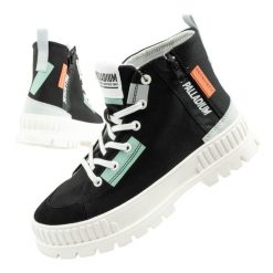 Buty za kostkę sportowe damskie Palladium Pallashock Backzip 2. Czarne obuwie sportowe damskie Palladium, bez wzorów, z bawełny, trekkingowe. Za 383.00 zł.
