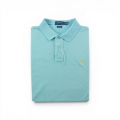 Koszulka polo męska z krótkim rękawem Classic Fit. Niebieskie koszulki polo męskie Ralph Lauren, l, bez wzorów, z materiału, klasyczne, bez ramiączek. Za 106.46 zł.