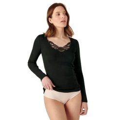 Damska koszulka z długim rękawem Damart Thermolactyl. Czarne t-shirty damskie DAMART, bez wzorów, eleganckie, bez kołnierzyka. Za 169.50 zł.