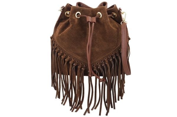 Torebka skórzana boho style - Brązowa. Brązowe torebki shopper damskie Barberinis, bez wzorów, ze skóry, boho, małe, zamszowe, bez dodatków. Za 276.99 zł.