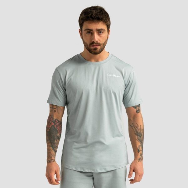T-shirt męski GymBeam regular fit zielony eukaliptus. Zielone koszulki sportowe męskie GYMBEAM, m, bez wzorów, z elastanu, sportowe, bez kołnierzyka. Za 73.90 zł.
