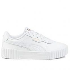 Tenisówki Puma Model Carina 3.0. Białe trampki i tenisówki damskie Puma, bez wzorów, z materiału, sportowe, bez zapięcia. Za 258.50 zł.