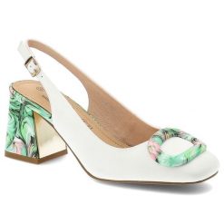 Czółenka damskie S.Barski, cholewka ze skóry naturalnej z elegancką broszką i stabilnym obcasem, zielone, LZ61-2010. Białe czółenka damskie S.BARSKI, bez wzorów, ze skóry, eleganckie, bez obcasa, na obcasie, bez zapięcia. Za 233.90 zł.