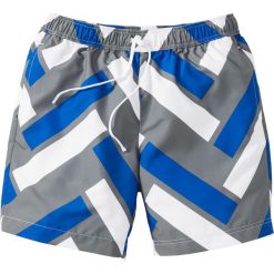 Długie szorty plażowe Regular Fit bonprix lazurowo-szaro-biały wzorzysty. Szorty męskie marki bonprix. Za 79.99 zł.