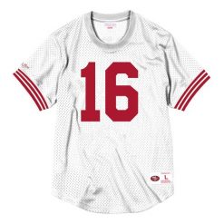 Koszulka NFL San Francisco 49ers Joe Montana. Białe koszulki sportowe męskie Mitchell & Ness, bez wzorów, bez kołnierzyka, bez ramiączek, do piłki nożnej. Za 477.50 zł.