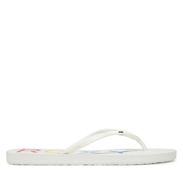 Japonki Roxy. Białe klapki damskie Roxy, bez wzorów, bez obcasa. Za 49.99 zł.