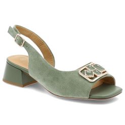 Sandały damskie S.Barski, cholewka ze skóry naturalnej zamszowej pasek wokół pięty z regulacją na klamrę odkryty przód, zielone, CR61-3127. Zielone sandały damskie S.BARSKI, bez wzorów, ze skóry, bez obcasa, na obcasie, bez zapięcia. Za 359.00 zł.