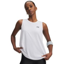 Koszulka fitness damska Under Armour bez rękawów. Koszulki sportowe damskie Under Armour, xs, bez wzorów, z materiału, bez kołnierzyka, bez ramiączek, na fitness i siłownię. Za 119.99 zł.