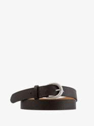 Ciemnobrązowy pasek ze skóry licowej. Brązowe paski damskie Ryłko, bez wzorów, ze skóry, eleganckie. Za 129.99 zł.