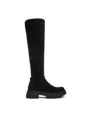 DeeZee Muszkieterki 9382-1 Czarny. Czarne kozaki damskie DeeZee, z materiału, bez obcasa, na płaskiej podeszwie. Za 249.99 zł.
