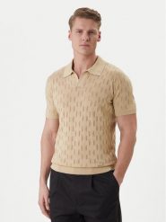 KARL LAGERFELD Polo 655005 562301 Beżowy Slim Fit. Brązowe koszulki polo męskie KARL LAGERFELD, m, bez wzorów, z bawełny, bez ramiączek. Za 589.99 zł.