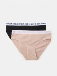 Majtki figi z napisem 2 pack - beżowy. Brązowe figi damskie Sinsay, l, bez wzorów. Za 12.99 zł.