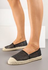 Czarne Siateczkowe Espadryle na Podeszwie z Plecionki Setariva. Czarne espadryle damskie Renee, z aplikacjami, z materiału, eleganckie, z okrągłym noskiem, bez obcasa, na płaskiej podeszwie, bez zapięcia. Za 69.99 zł.