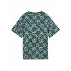 Damska luźna koszulka ESS GRAPHIC PUMA Green Moon. Zielone koszulki sportowe damskie Puma, m, bez wzorów, z gumy, bez kołnierzyka, bez ramiączek. Za 96.99 zł.