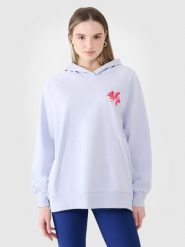 4F Bluza dresowa oversize nierozpinana z kapturem damska - niebieska XS/S. Niebieskie bluzy damskie 4f, s, bez wzorów, z bawełny, z kapturem. Za 179.99 zł.