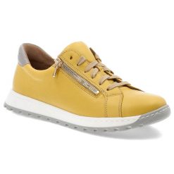 Żółte Sneakersy Wasak Modne Obuwie Damskie. Żółte obuwie sportowe damskie Wasak, bez wzorów, ze skóry. Za 329.00 zł.