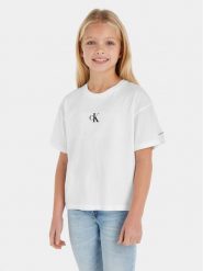 Calvin Klein Jeans T-Shirt IG0IG02136 Biały Boxy Fit. Białe t-shirty i topy dla dziewczynek Calvin Klein Jeans, bez wzorów, z bawełny, bez ramiączek. Za 79.99 zł.