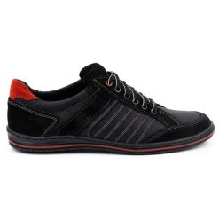 KOMODO Półbuty męskie ze skóry Polskie 236K czarne. Czarne półbuty na co dzień męskie z materiału, eleganckie, bez zapięcia. Za 367.89 zł.