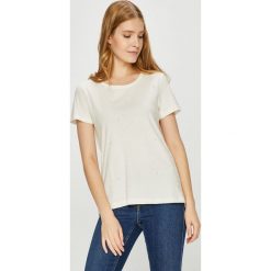 Vero Moda - Top. Szare topy damskie Vero Moda, z aplikacjami, z bawełny, z okrągłym kołnierzem, z krótkim rękawem. W wyprzedaży za 69.90 zł.