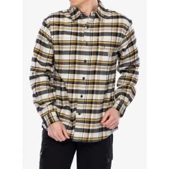 Koszula męska Carhartt Flannel L/S Plaid Shirt. Brązowe koszule męskie Carhartt, l, bez wzorów, casualowe, bez kołnierzyka, bez ramiączek. Za 277.99 zł.