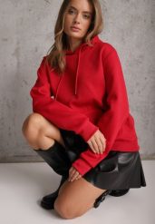 Czerwona Bluza z Kapturem i Kangurową Kieszenią z Przodu Amerie. Czerwone bluzy damskie Renee, l, bez wzorów, z jeansu, z kapturem. Za 69.99 zł.