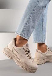 Beżowe Sneakersy Farwynn. Brązowe obuwie sportowe damskie Renee, bez wzorów, z jeansu. Za 89.99 zł.