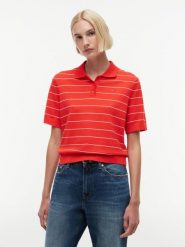 Tommy Hilfiger koszulka polo z dzianiny Kobiety Bawełna czerwony|wielokolorowy, M. Czerwone koszulki sportowe damskie Tommy Hilfiger, m, bez wzorów, z bawełny, bez kołnierzyka, bez ramiączek. Za 409.95 zł.