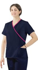 Visent Bluza medyczna kosmetyczna damska lekarska granatowy / amarantowa lamówka 40. Czerwone bluzy damskie Visent, bez wzorów, bez kaptura. Za 64.99 zł.