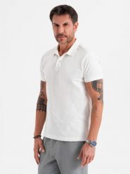 Polo koszulka z bawełnianej dzianiny pique ecru V7 OM-POSS-0103 L. Koszulki polo męskie Ombre, l, bez wzorów, z bawełny, bez ramiączek. Za 257.18 zł.