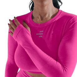 Damska koszulka techniczna z długim rękawem do wszystkich ćwiczeń na siłowni. Czerwone koszulki sportowe damskie R-EVENGE, l, bez wzorów, z elastanu, bez kołnierzyka. Za 195.88 zł.