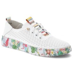 Półbuty damskie Artiker, skóra naturalna ażurowa cholewka klasyczne sznurowanie lekka elastyczna podeszwa miękka wkładka ozdobna kolorowa podeszwa, b. Białe półbuty damskie Artiker, w ażurowe wzory, ze skóry, klasyczne, bez obcasa, bez zapięcia. Za 199.00 zł.